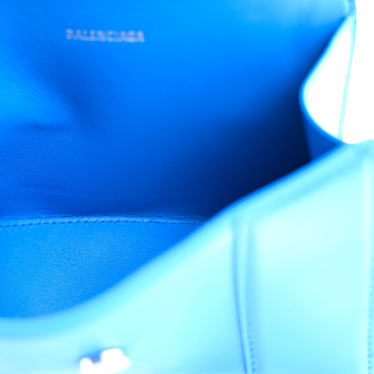 Shiny Box Calfskin Tonal B Hourglass Top Handle Bag XS Screen Blue