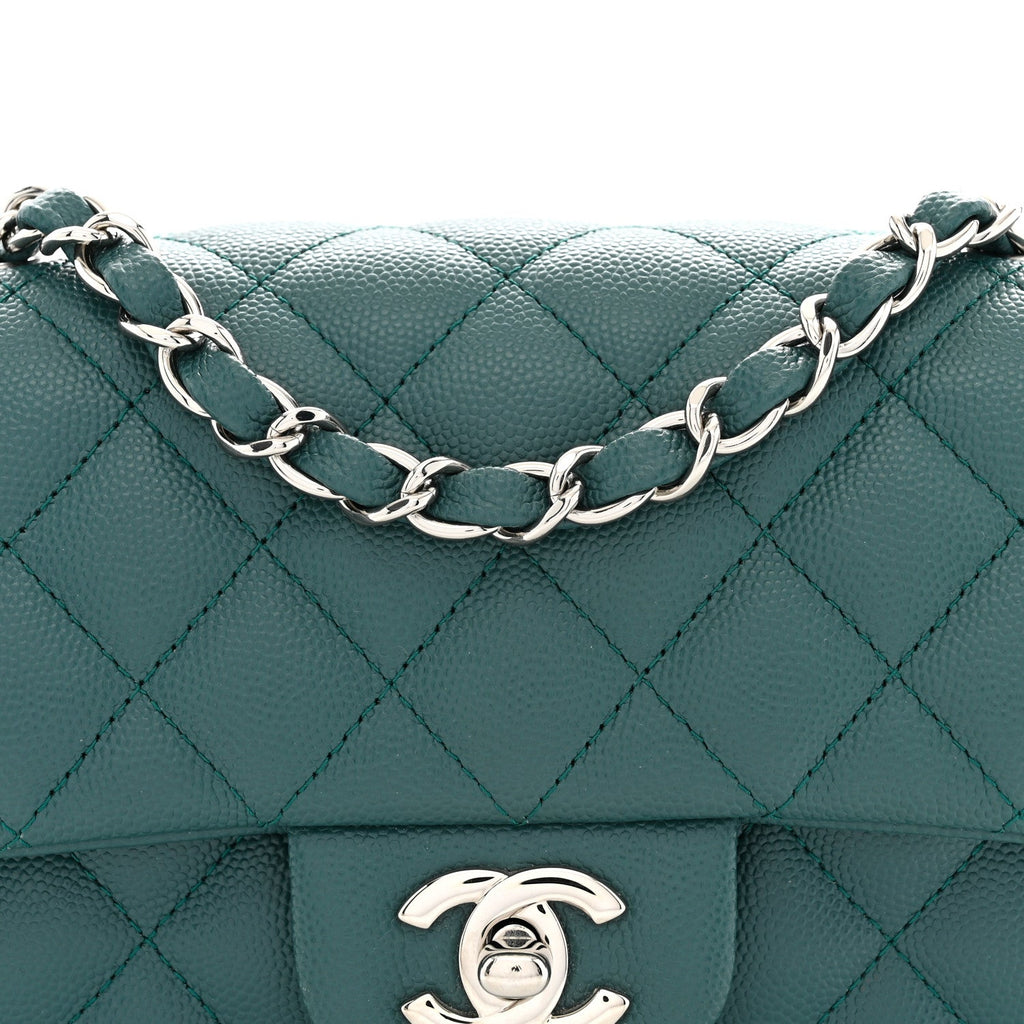 Caviar Quilted Mini Rectangular Flap Dark Green