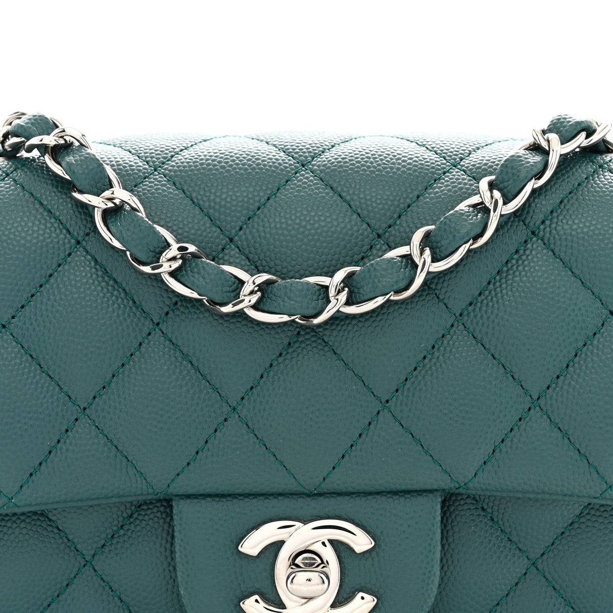 Caviar Quilted Mini Rectangular Flap Dark Green