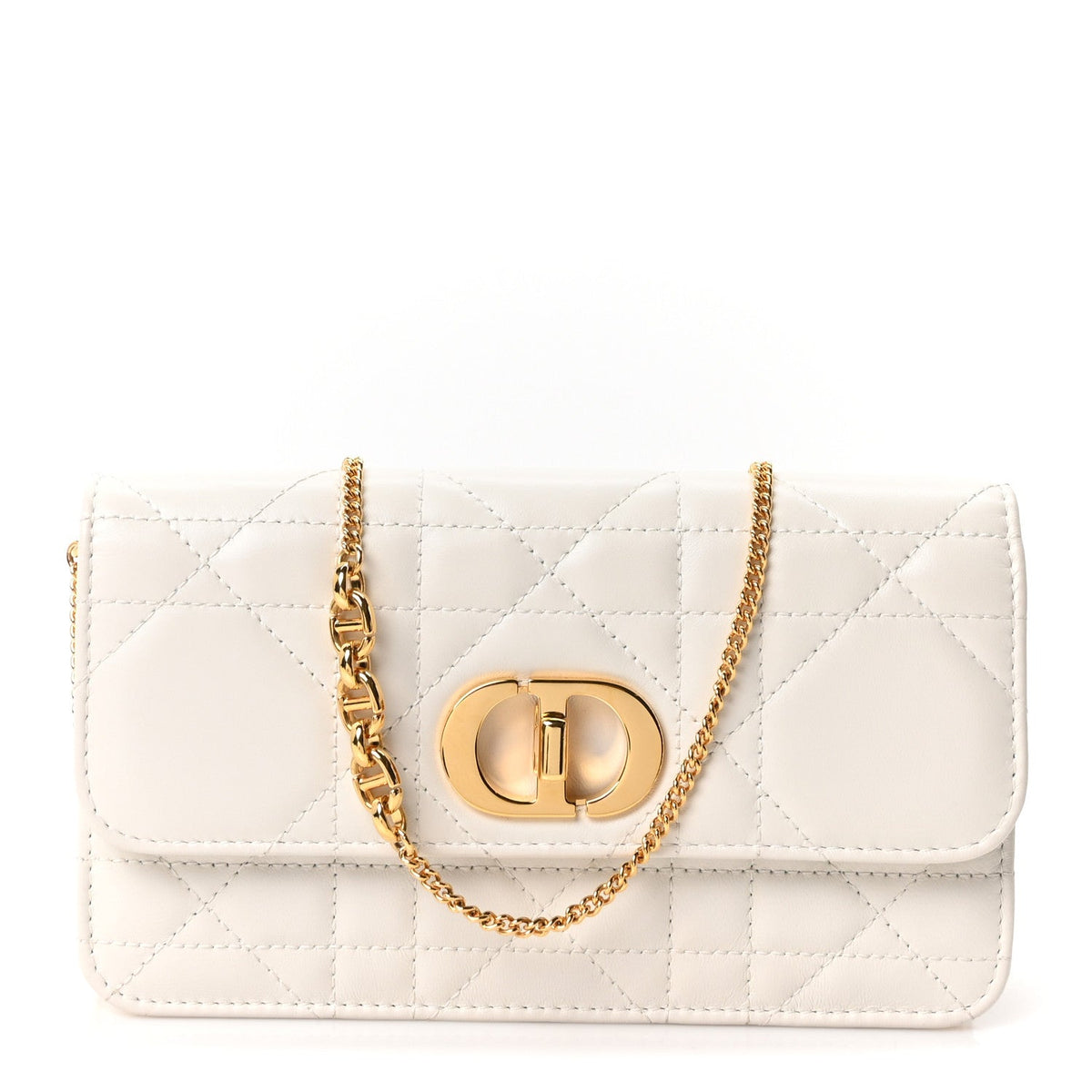 Lambskin Macrocannage Miss Caro Pouch With Chain White