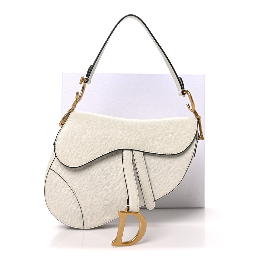 Grained Calfskin Saddle Bag White