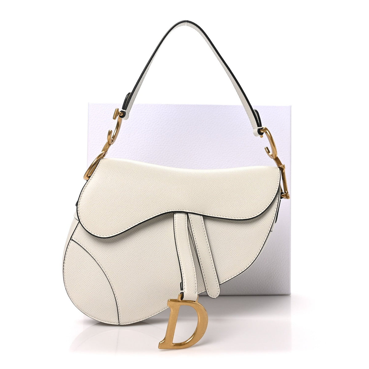Grained Calfskin Saddle Bag White
