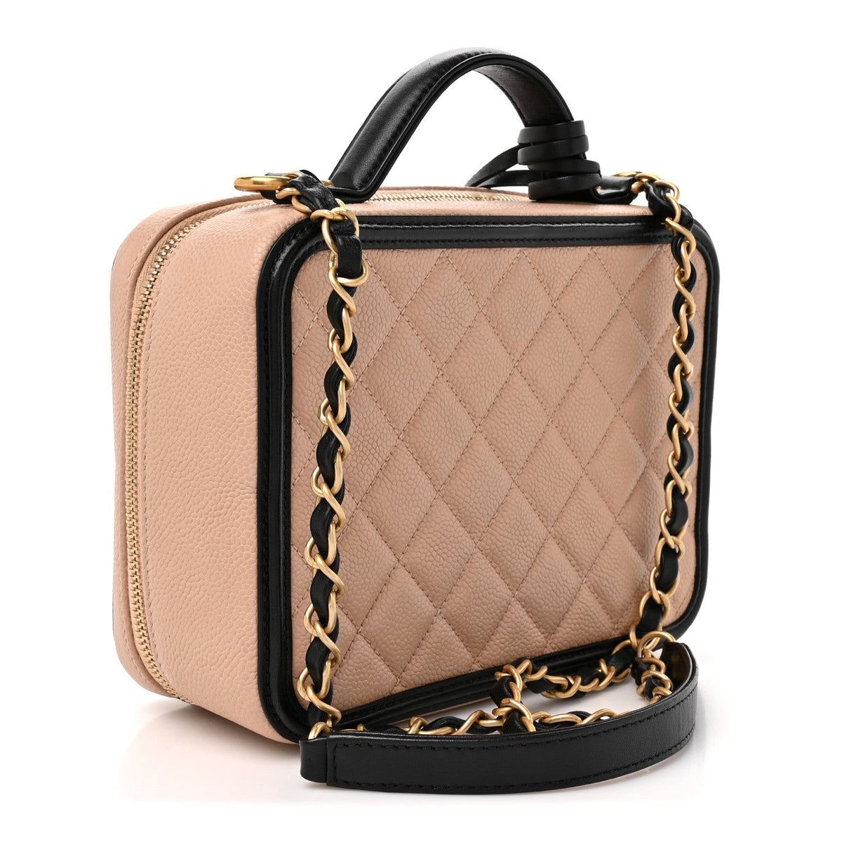 Caviar Quilted Medium CC Filigree Vanity Case Beige Black