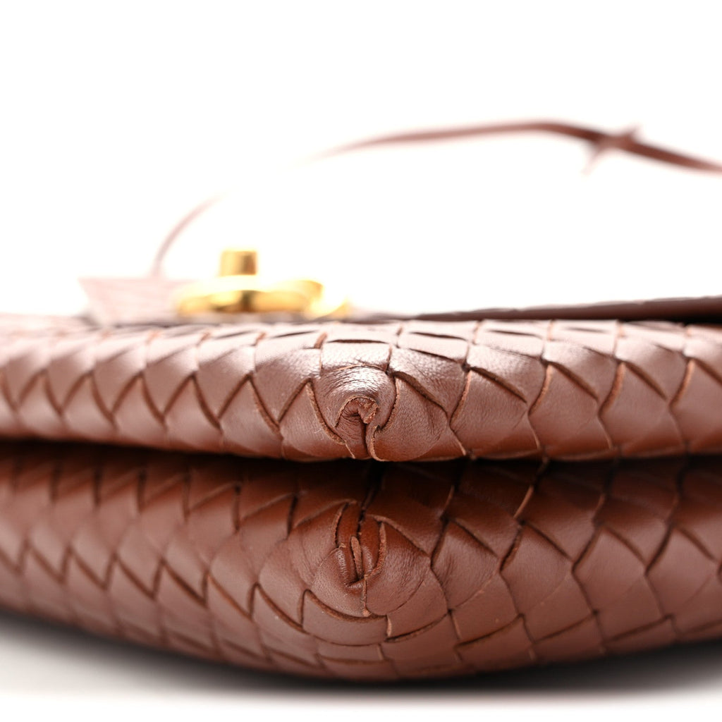 Nappa Intrecciato Knot Lock Top Handle Crossbody Bag Amber