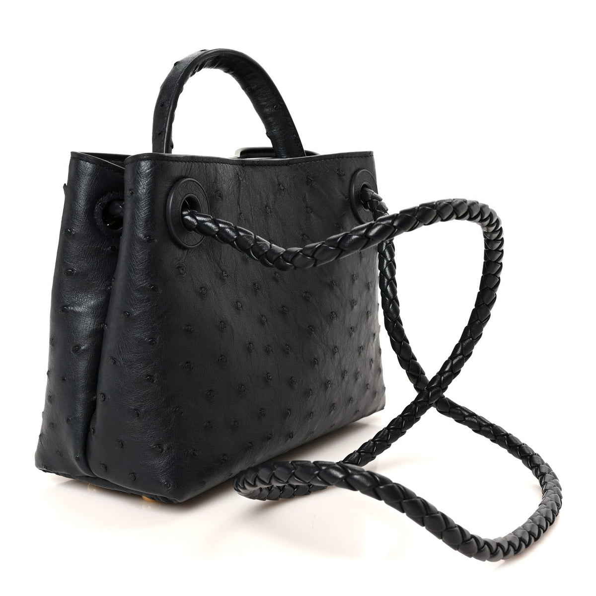 Ostrich Mini Andiamo Shoulder Bag Dark Blue