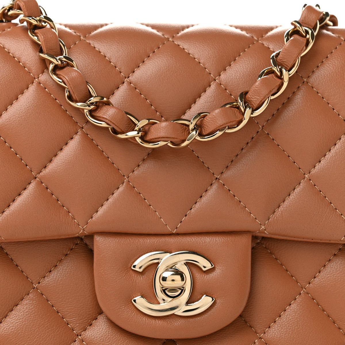 Lambskin Quilted Mini Square Flap Brown