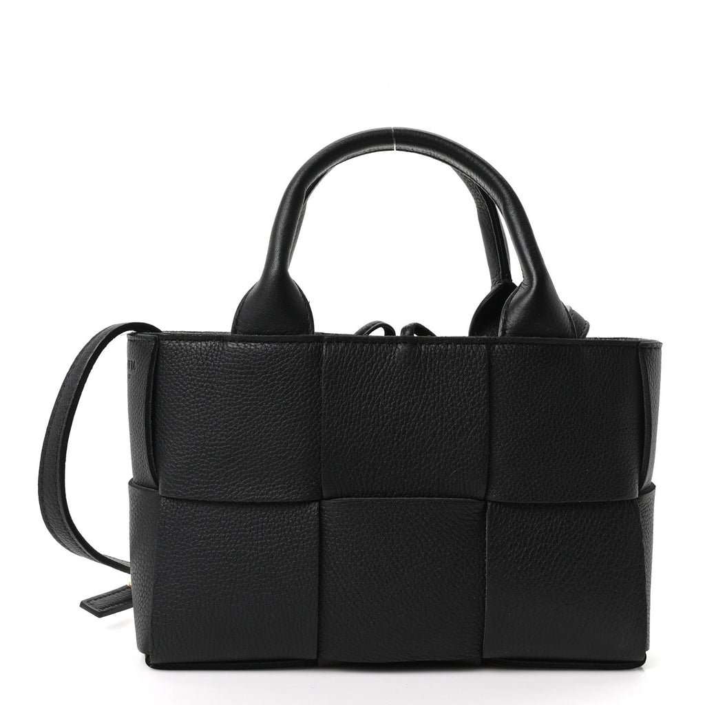 Grained Calfskin Maxi Intrecciato Mini Arco Tote Black
