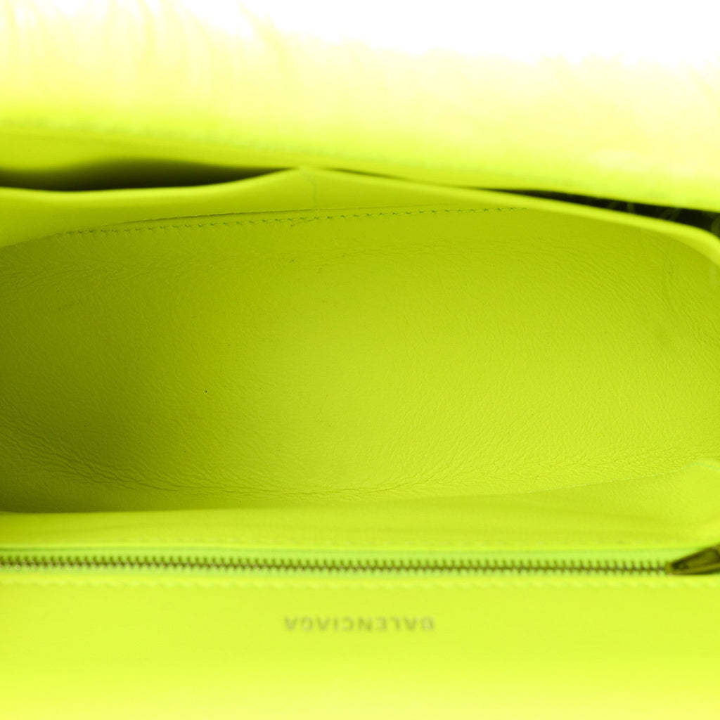 Faux Fur Medium Fluffy Hourglass Top Handle Bag Fluo Yellow