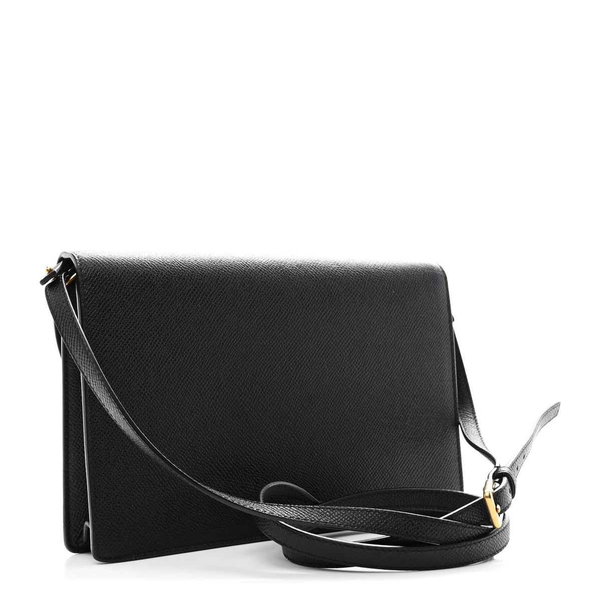 Grained Calfskin Saddle Pouch Bag Black