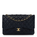Lambskin Quilted Jumbo Double Flap Navy