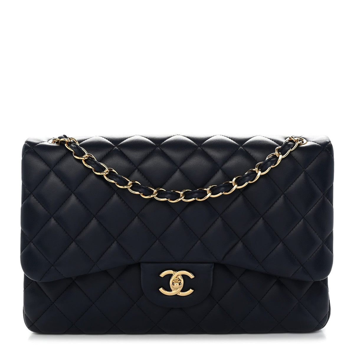 Lambskin Quilted Jumbo Double Flap Navy