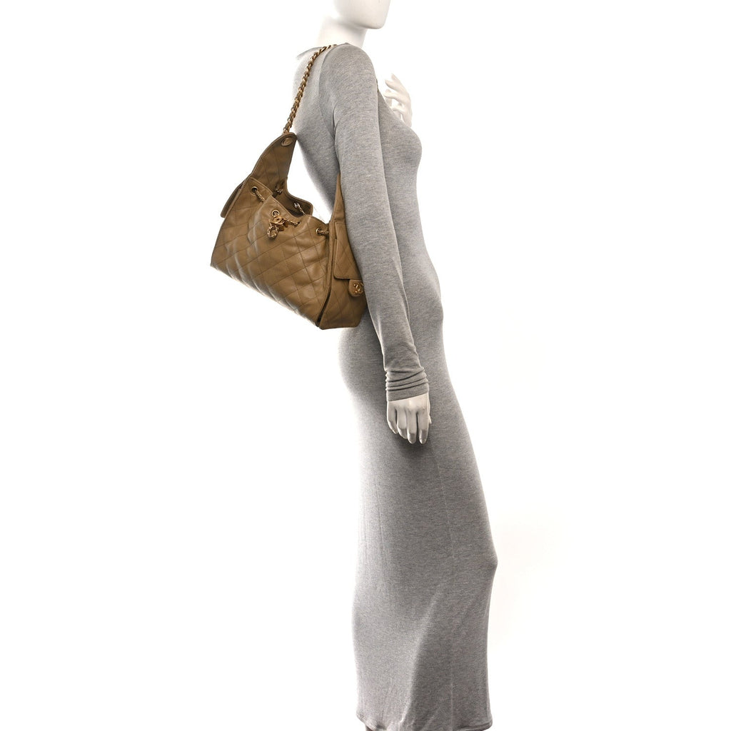 Caviar Quilted Small Chanel 25 Handbag Beige