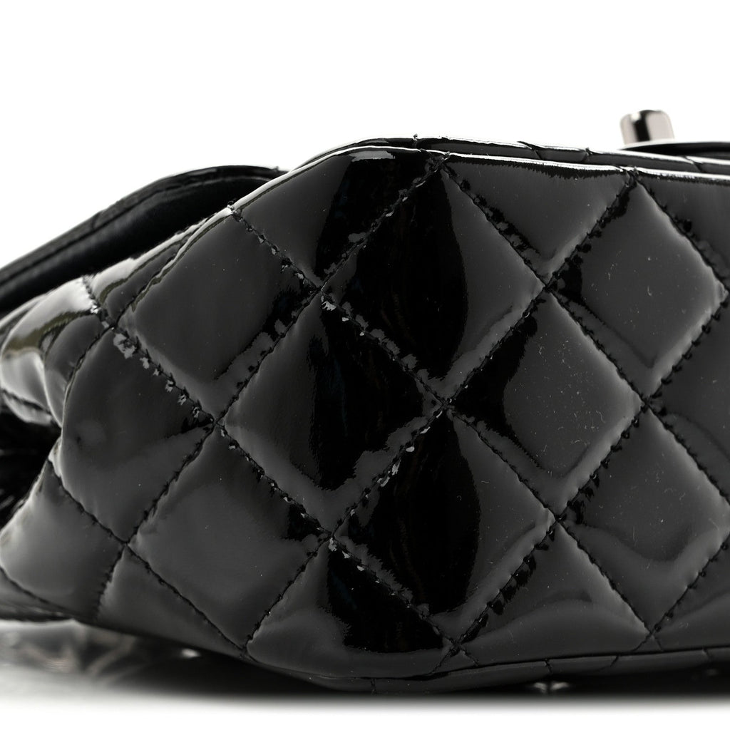 Patent Calfskin Quilted Mini Square Flap Black