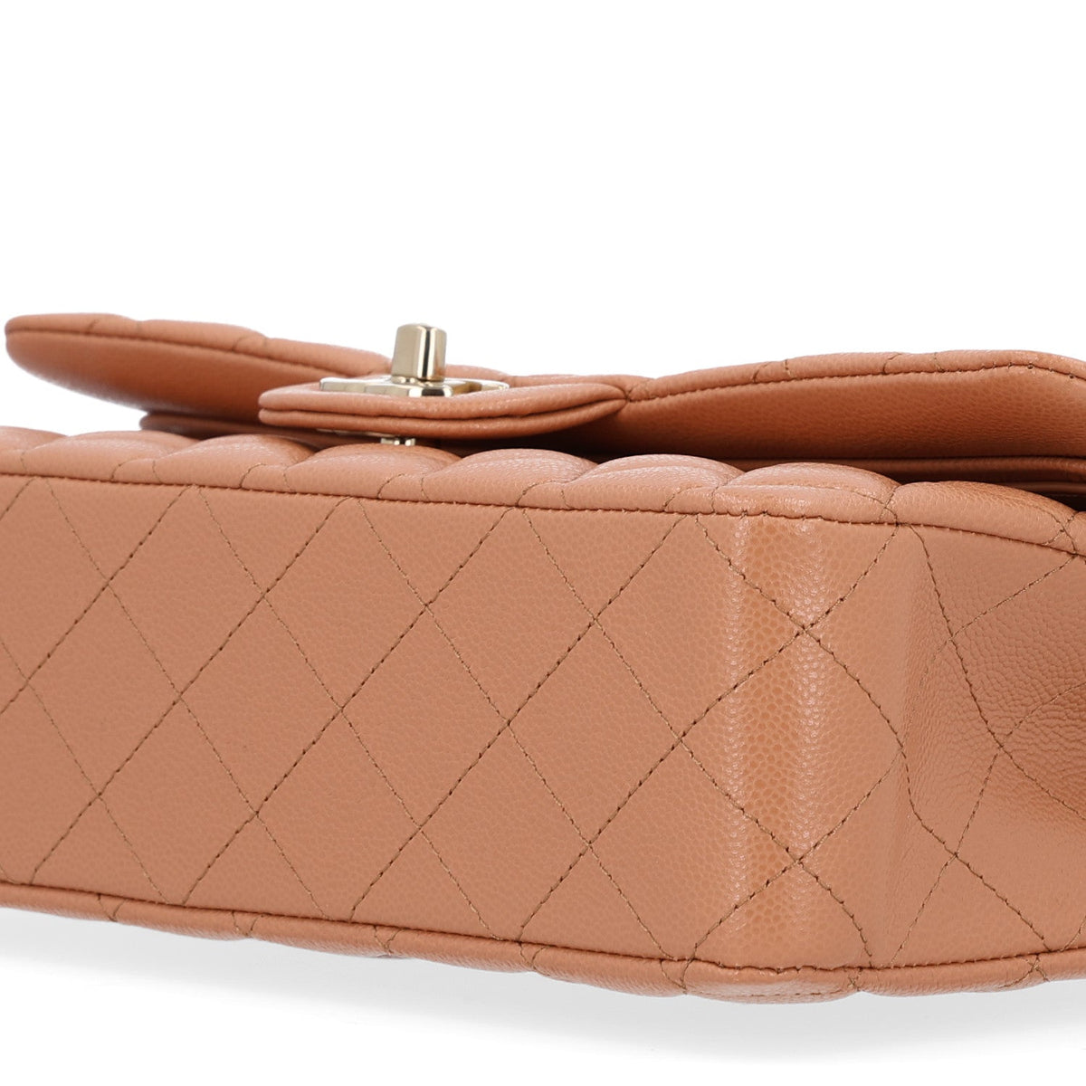 Caviar Quilted Medium Double Flap Light Brown