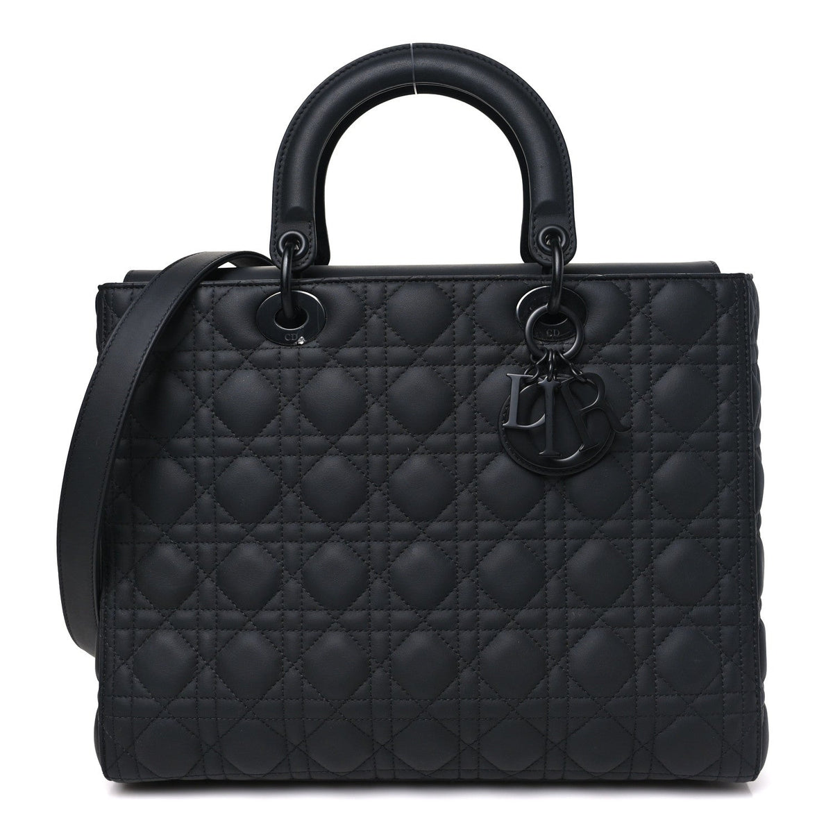 Ultra Matte Calfskin Cannage Large Lady Dior Black