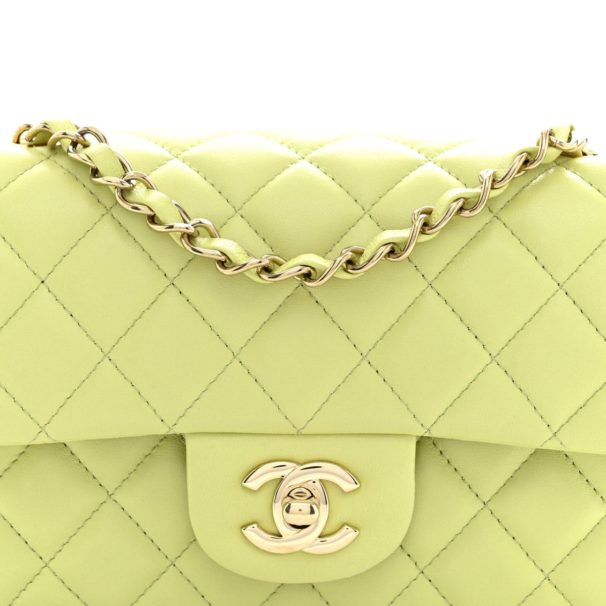 Lambskin Quilted Mini Rectangular Flap Light Green