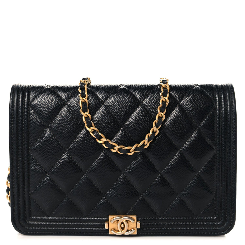 Caviar Quilted Boy Wallet On Chain WOC Black