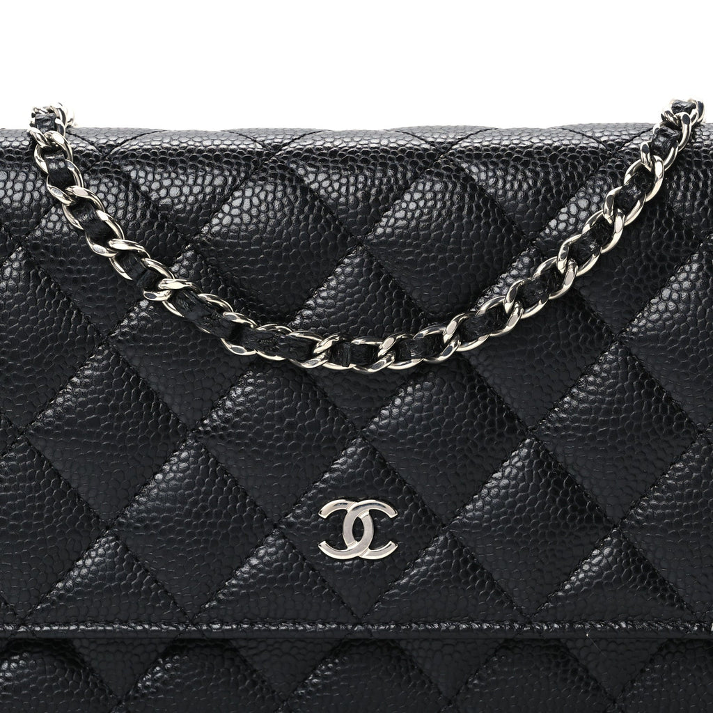 Caviar Quilted Wallet on Chain WOC Black
