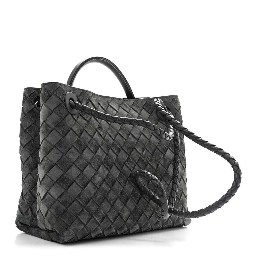 Suede Intrecciato Small Andiamo Shoulder Bag Graphite