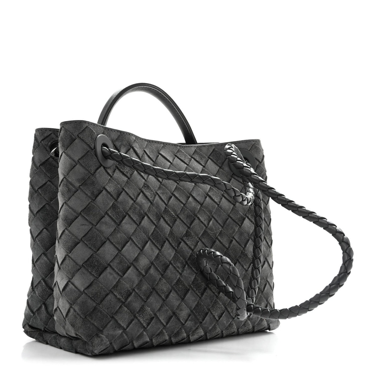 Suede Intrecciato Small Andiamo Shoulder Bag Graphite