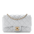 Lambskin Quilted Extra Mini Rectangular Flap Light Blue