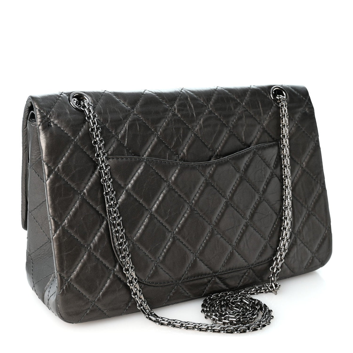 Metallic Aged Calfskin Quilted 2.55 Reissue 227 Flap Dark Grey