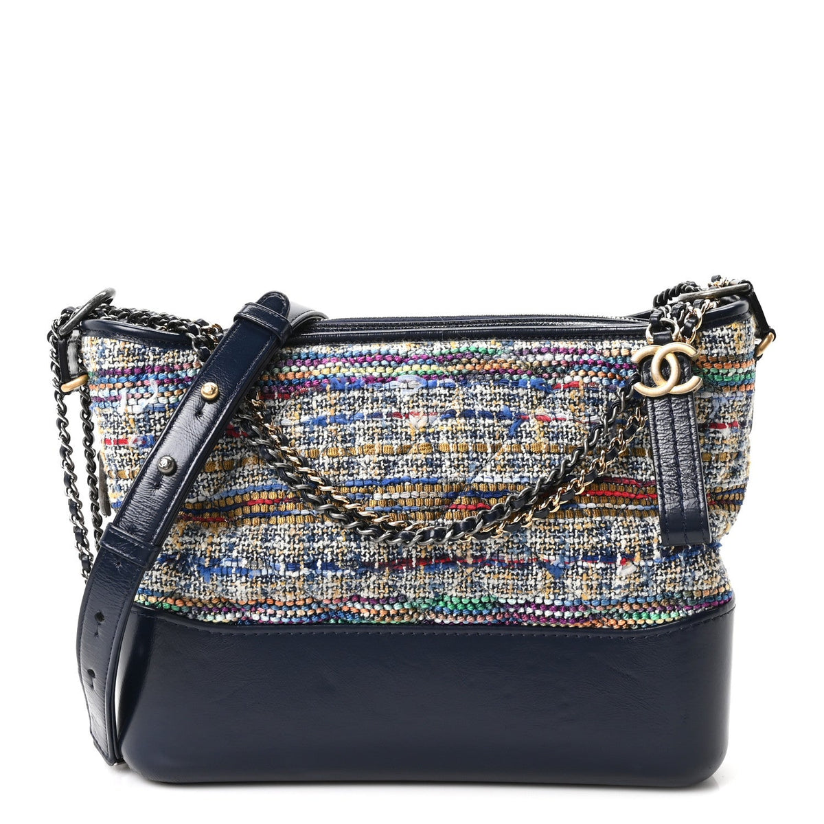 Tweed Calfskin Quilted Medium Gabrielle Hobo Navy