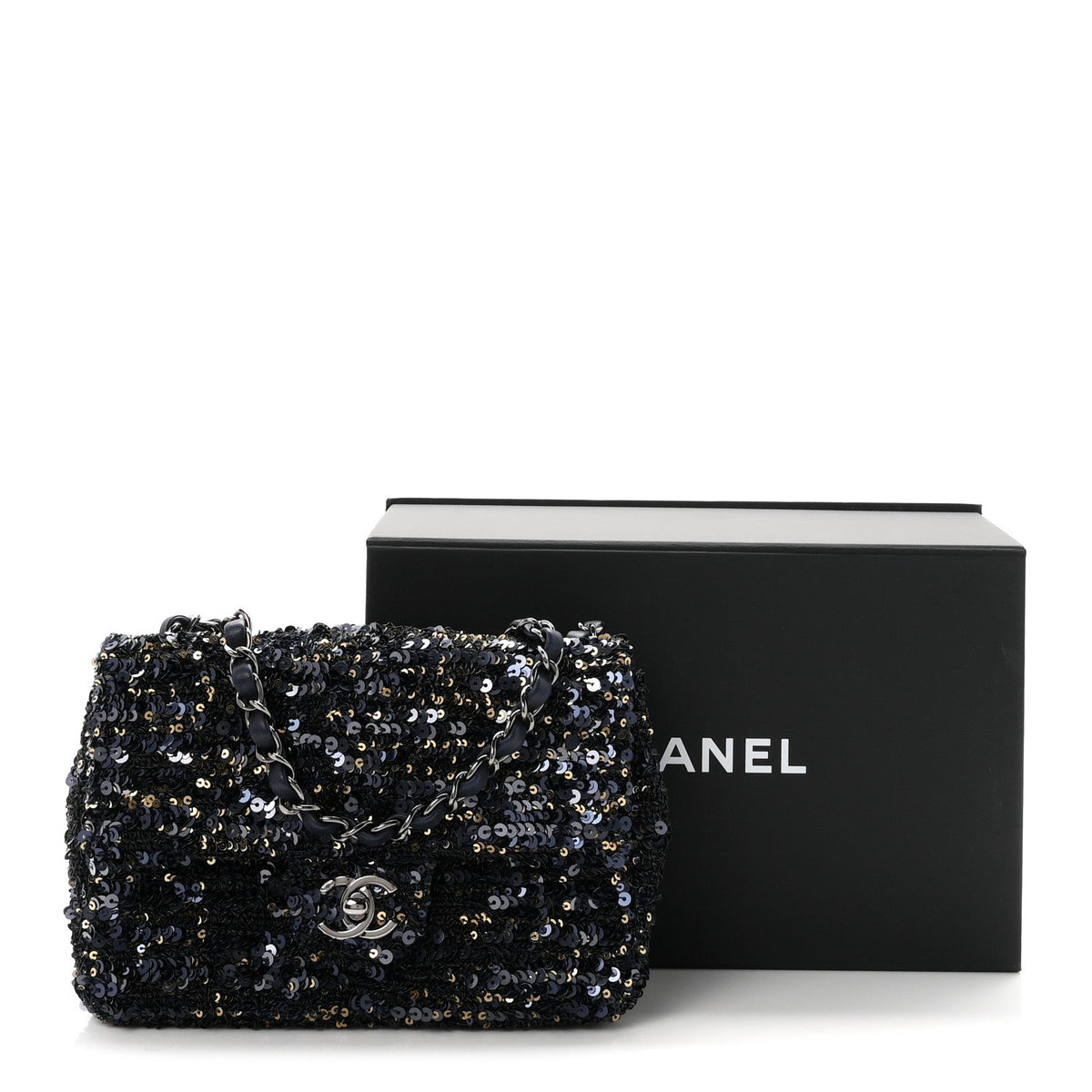 Sequin Mini Rectangular Flap Blue Black Ruthenium