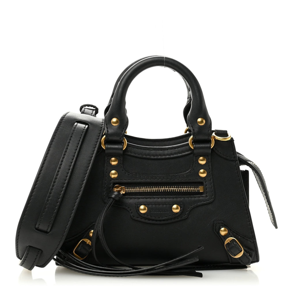 Smooth Calfskin Neo Classic Brass Hardware Nano City Crossbody Black