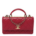 Lambskin Quilted Trendy CC Dual Handle Clutch With Chain Red