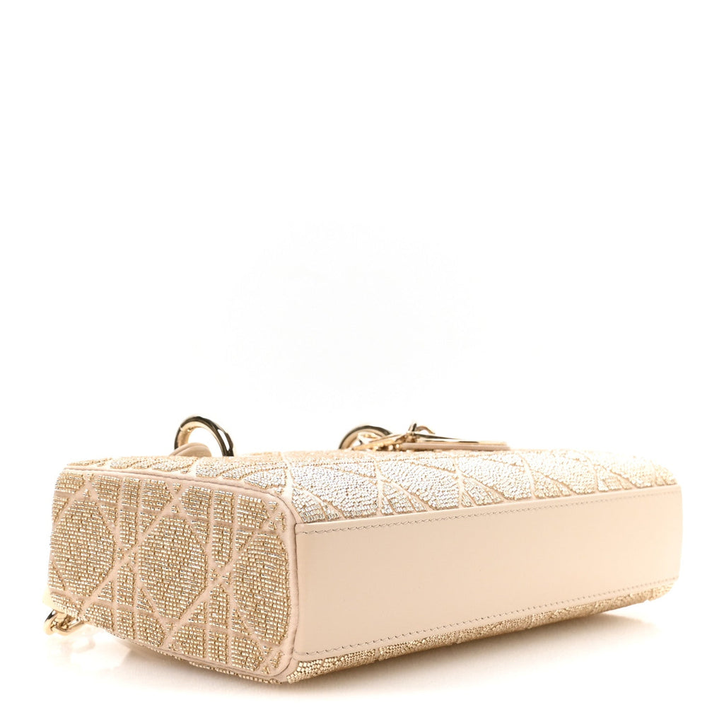 Lambskin Cannage Beaded Embroidered Micro Lady D-Joy Beige