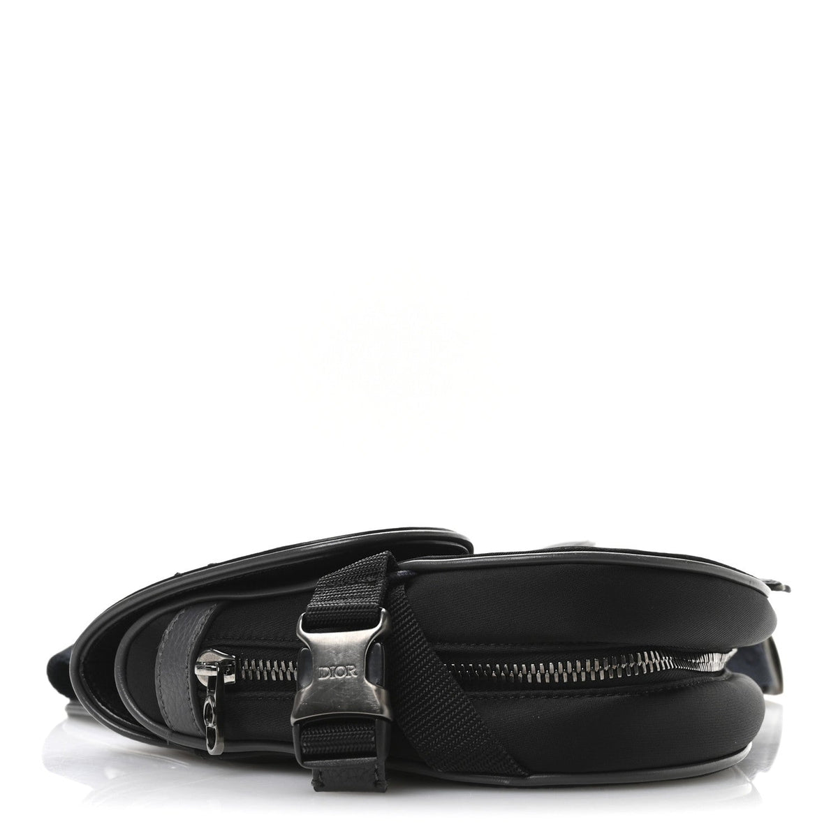 X SACAI Grained Calfskin Technical Fabric Mens Saddle Bag Black