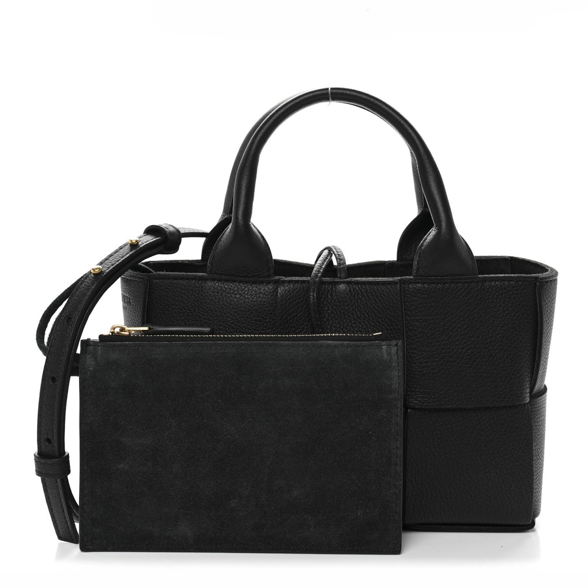 Grained Calfskin Intrecciato Mini Arco Tote Black