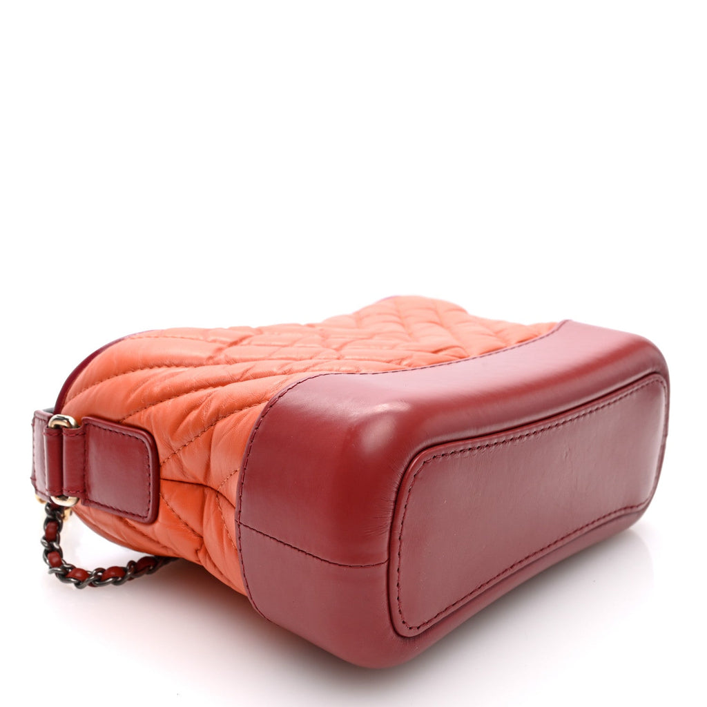 Aged Calfskin Chevron Quilted Small Gabrielle Hobo Dark Red Orange