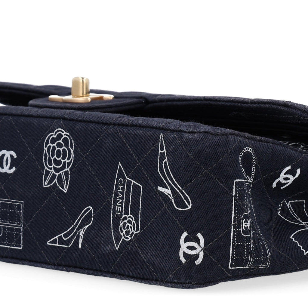 Canvas Printed Quilted Medium Double Flap Blue White