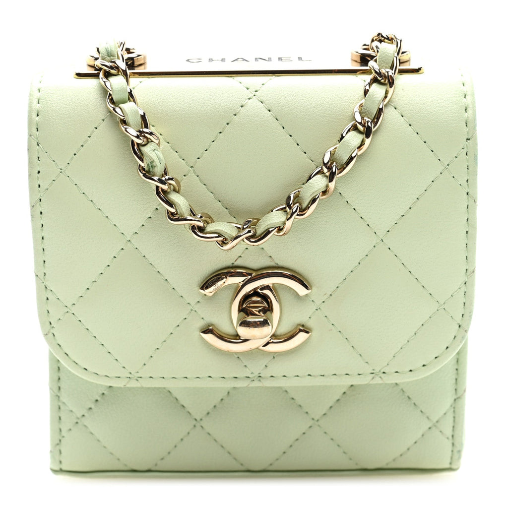 Lambskin Quilted Mini Trendy CC Chain Wallet Light Green