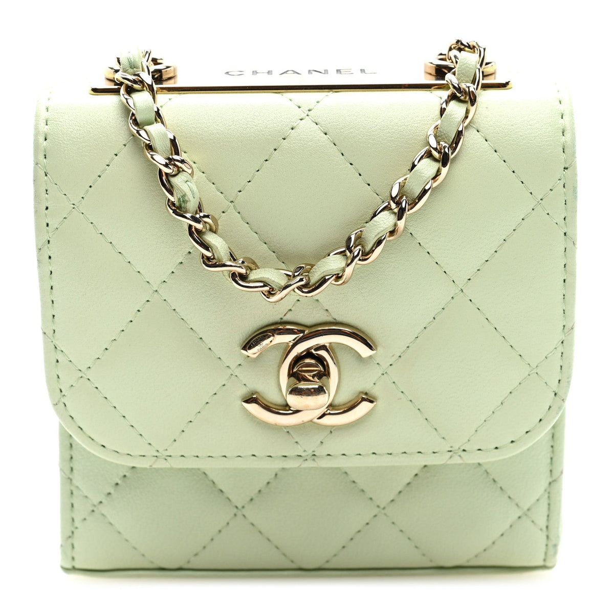Lambskin Quilted Mini Trendy CC Chain Wallet Light Green