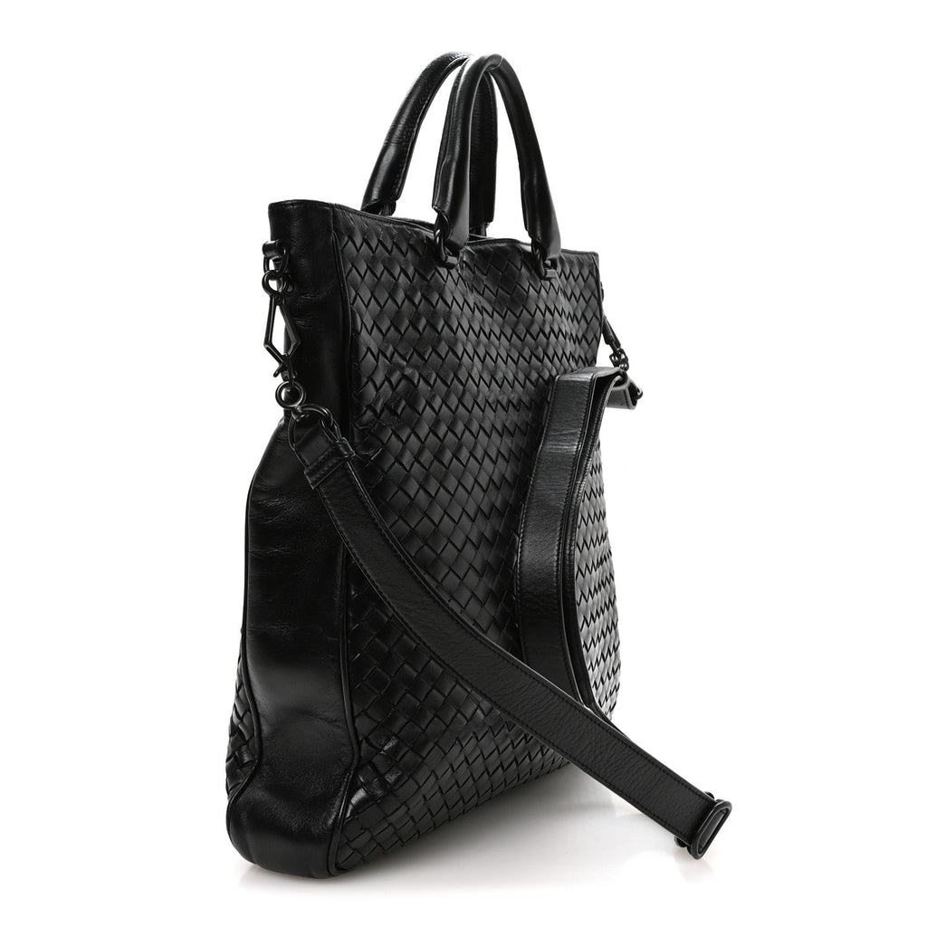Nappa Intrecciato Front Pocket Convertible Tote  Black