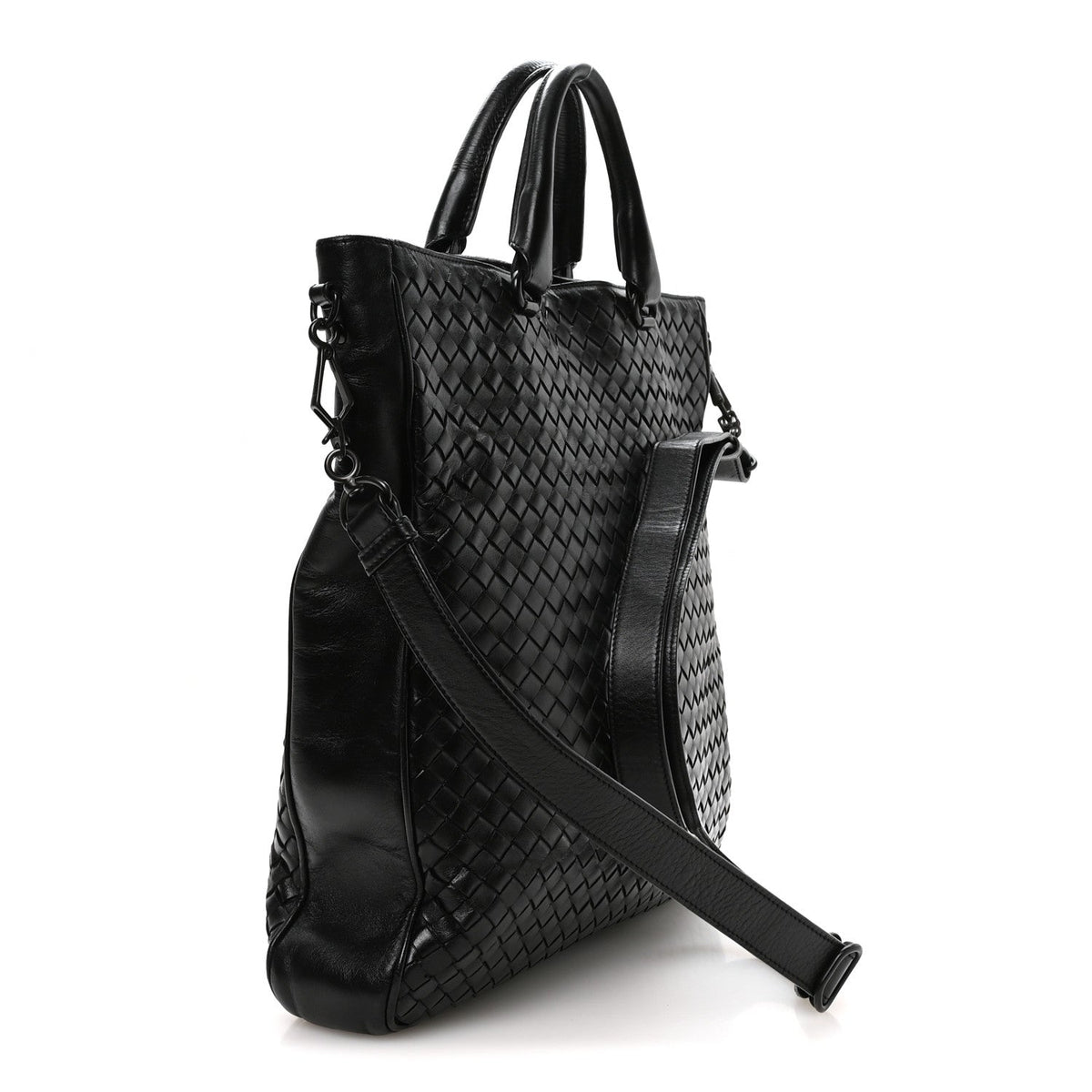 Nappa Intrecciato Front Pocket Convertible Tote  Black