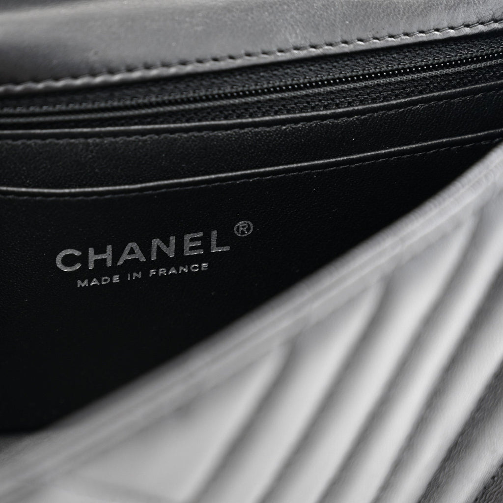 Lambskin Chevron Quilted Mini Rectangular Flap So Black