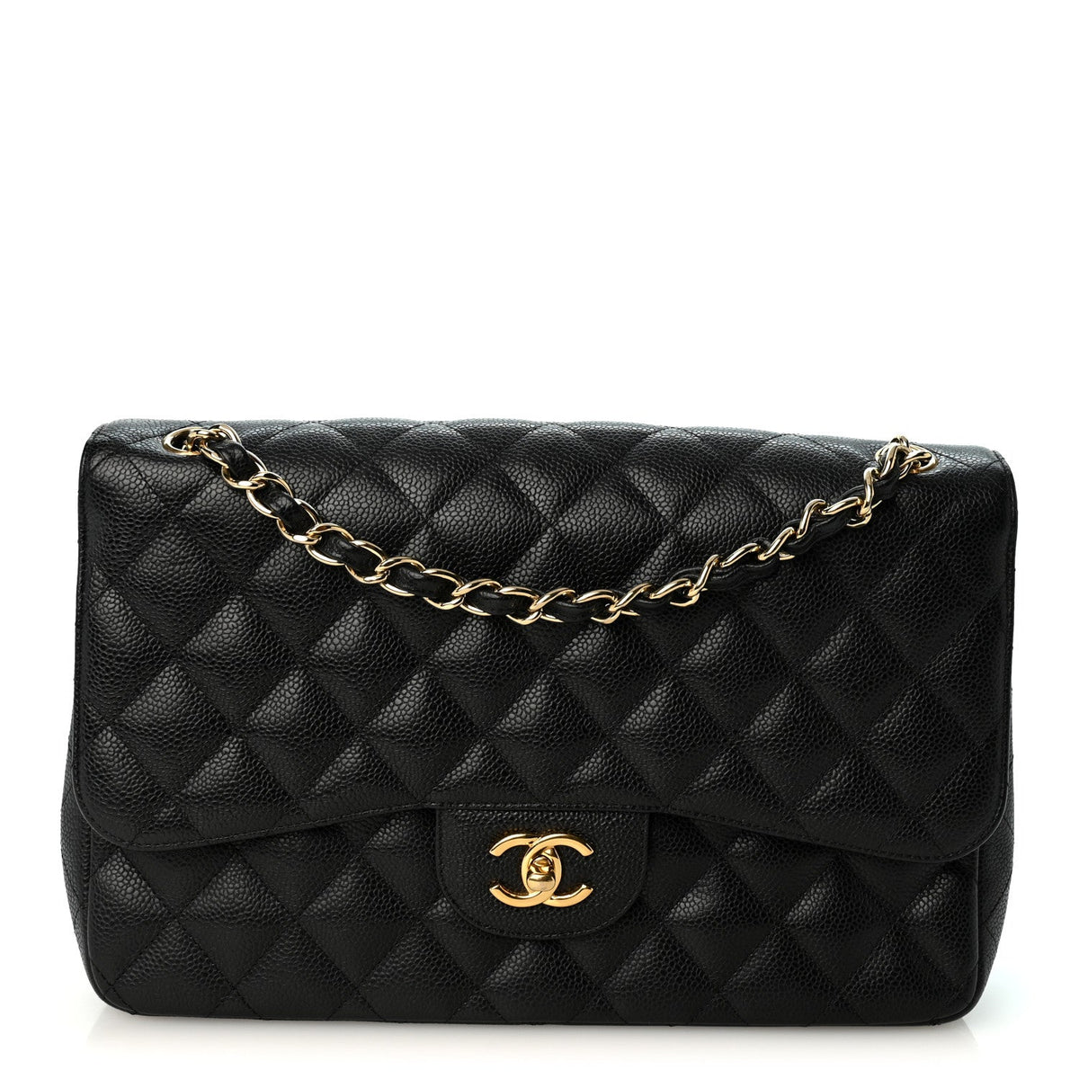Caviar Quilted Jumbo Double Flap Black