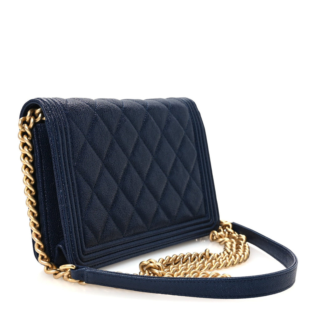 Caviar Quilted Boy Wallet On Chain WOC Navy