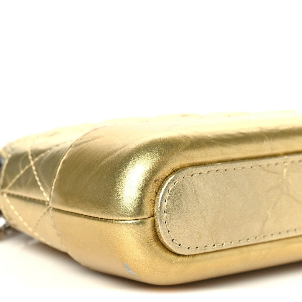 Metallic Aged Calfskin Quilted Small Gabrielle Clutch With Chain Gold