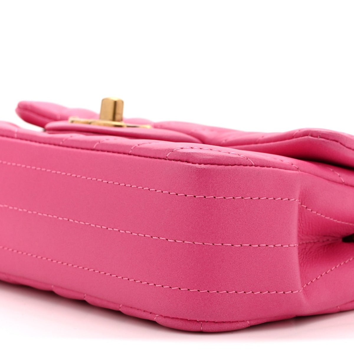 Lambskin Chevron Quilted Mini Rectangular Flap Pink