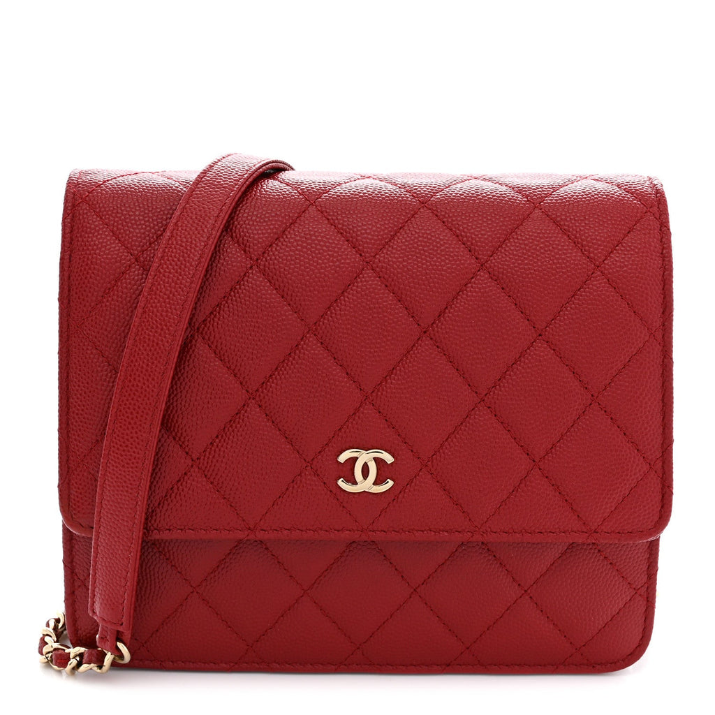 Caviar Quilted Square Wallet On Chain WOC Dark Red