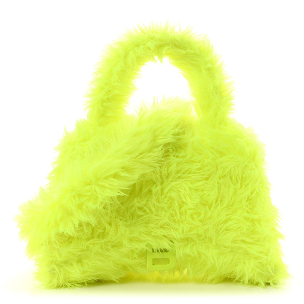 Faux Fur Medium Fluffy Hourglass Top Handle Bag Fluo Yellow