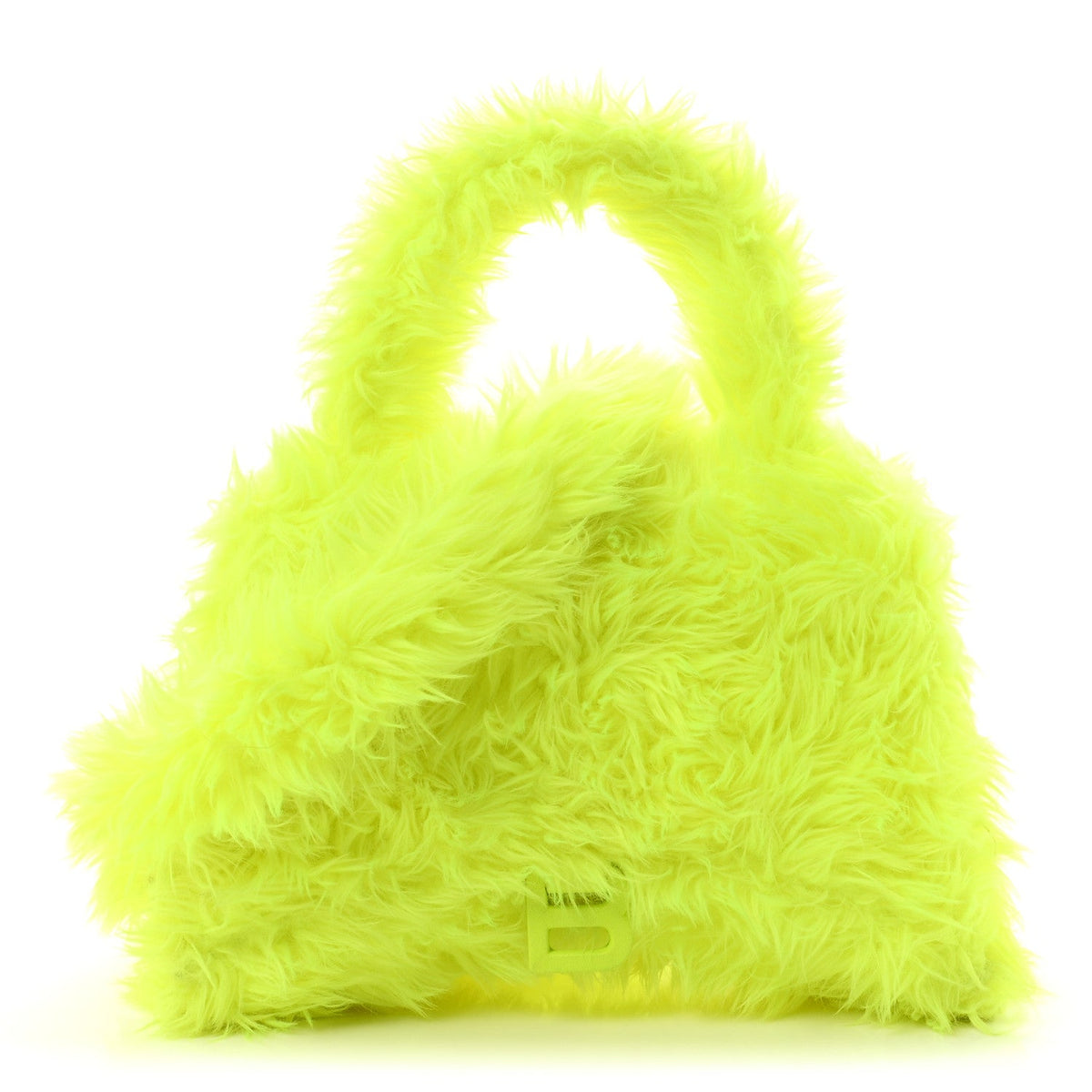 Faux Fur Medium Fluffy Hourglass Top Handle Bag Fluo Yellow