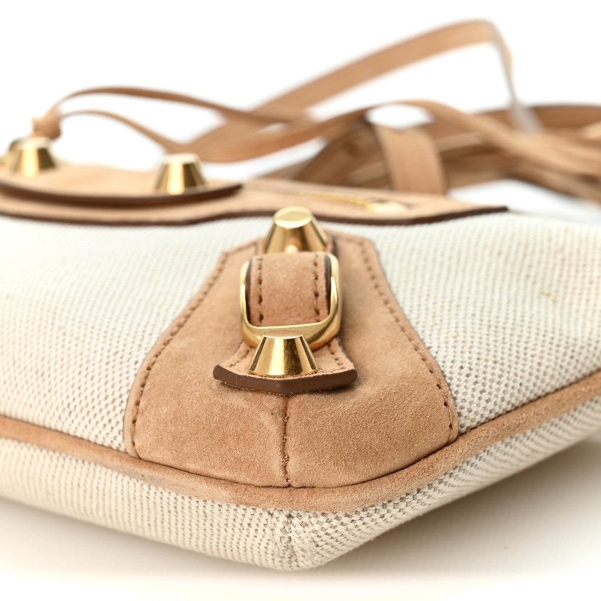 Linen Canvas Waxed Suede Calfskin Aged Gold Hardware Le City Pouch On Strap Beige Camel