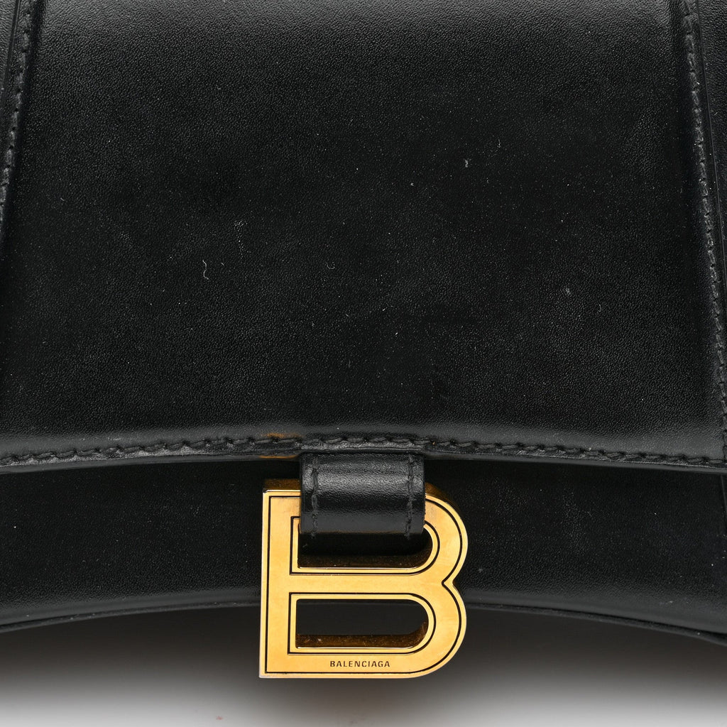 Shiny Box Calfskin Small Hourglass Top Handle Bag Black