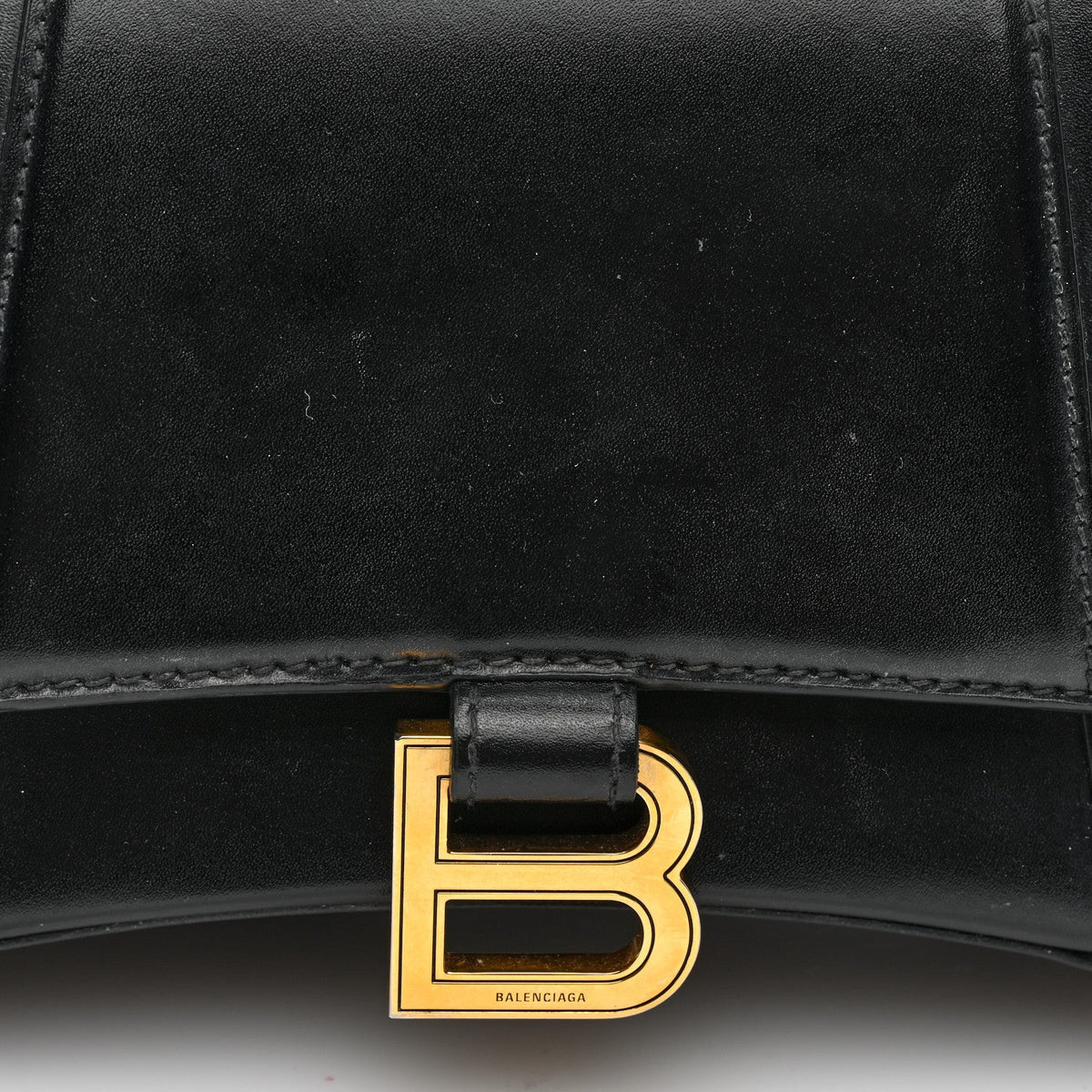Shiny Box Calfskin Small Hourglass Top Handle Bag Black